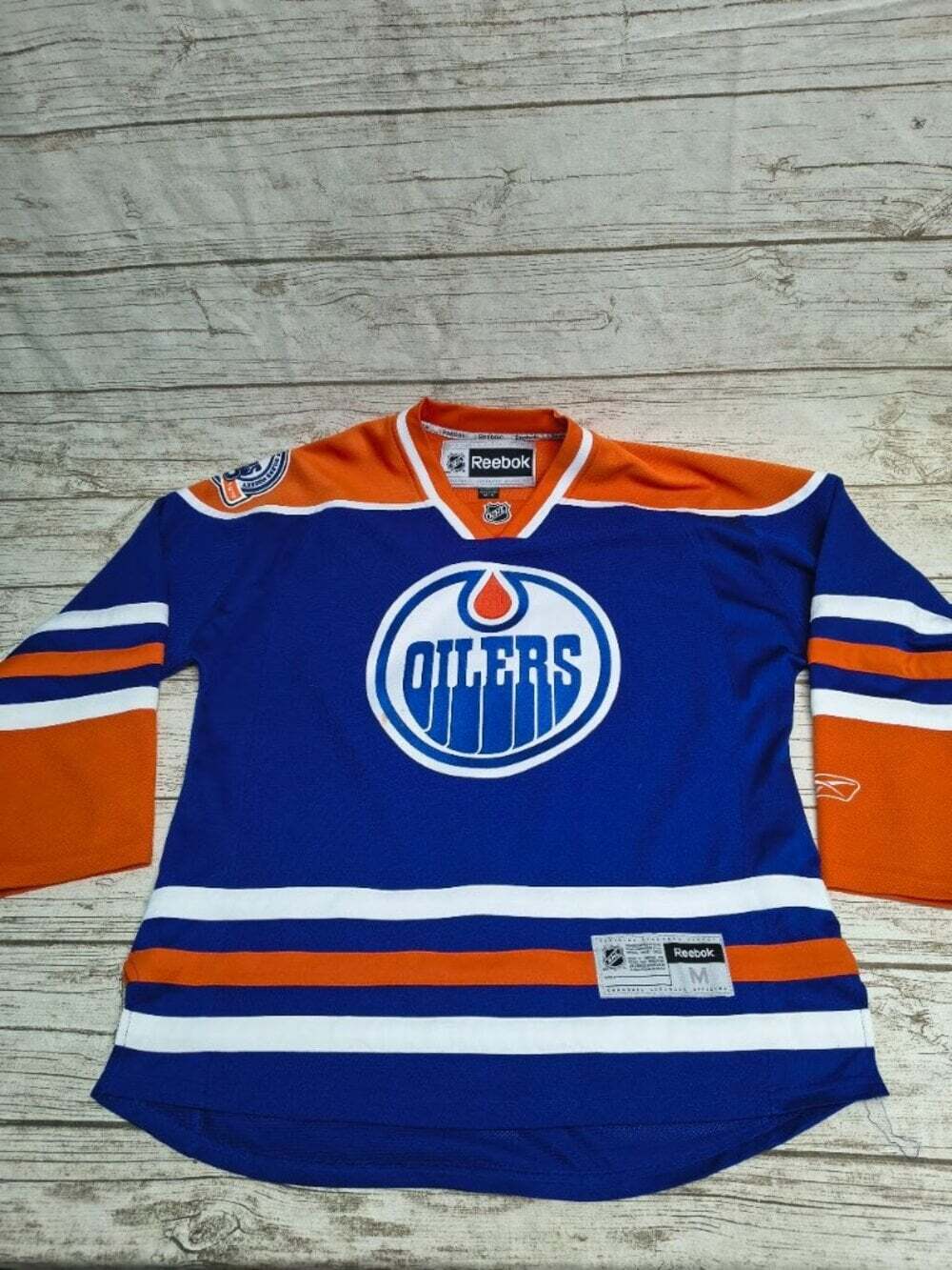 Edmonton Oilers Reebok NHL Hockey Jersey Blue Orange Size Medium